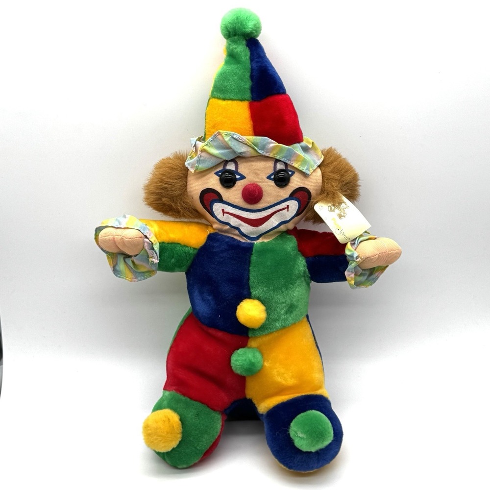 Plushland Vintage Clown Plush Painted Face Color Block 15 Inch Vintage